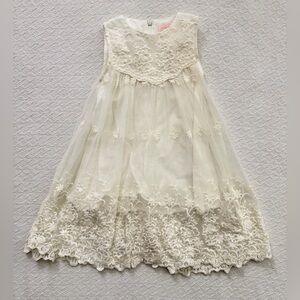 Think Pink Bows Ivory Floral Lace Embroidered Dress